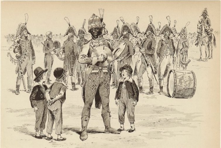 children watching soldiers